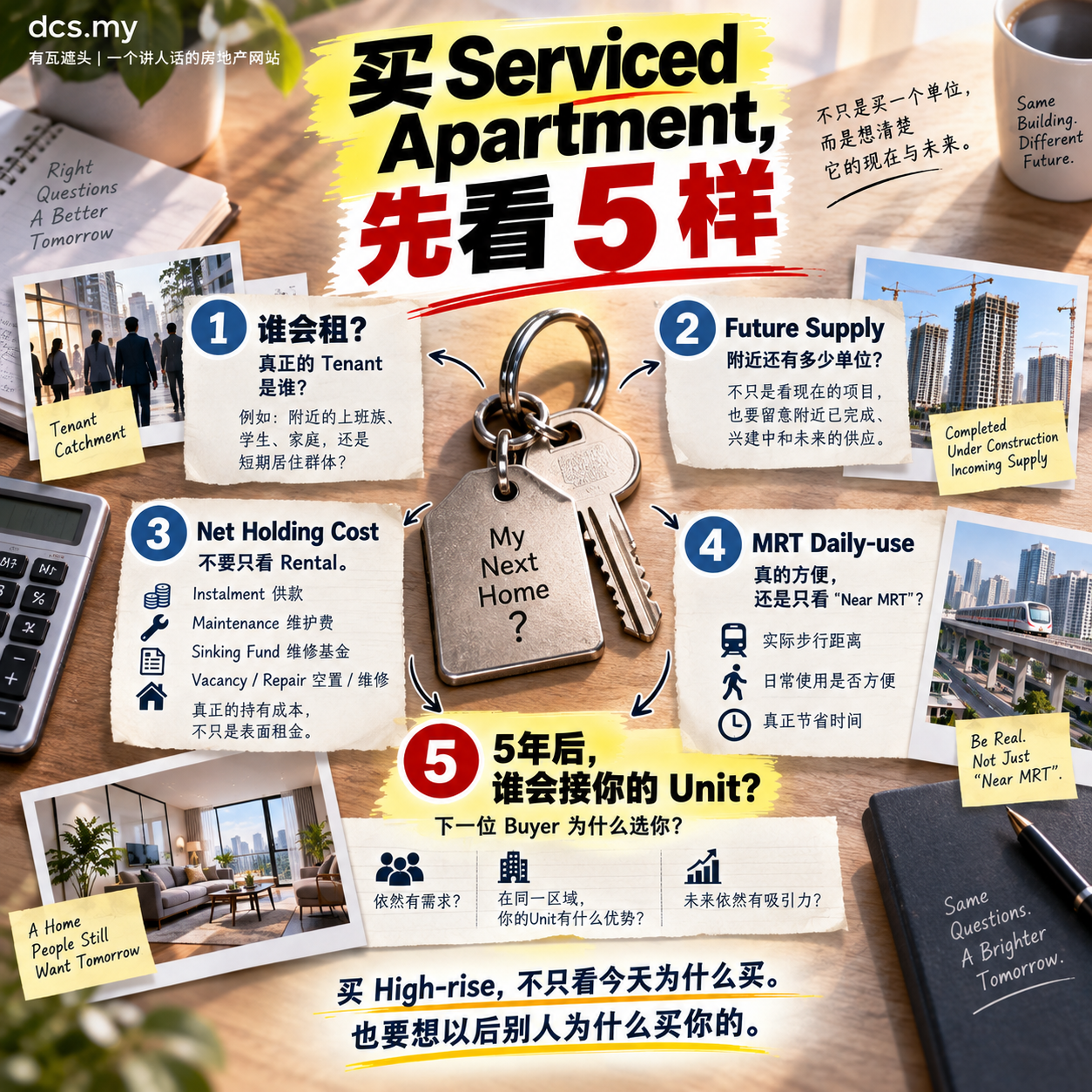 买 Serviced Apartment 前先看五样：租客、Future Supply、Holding Cost、MRT daily-use、Resale buyer